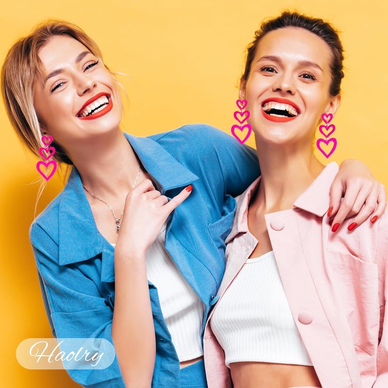 HOLYRY Neon Heart Earrings for Women Acrylic Neon Earrings 80s 90s Outfit for Women Glow Party Accessories Gifts Hot Pink Orange Green Yellow - Image 3